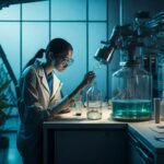 lovely little girl scientist enjoy excite examine color chemical laboratory by using d