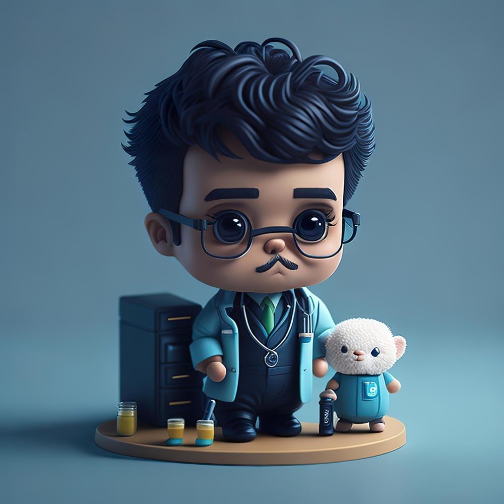 toy figure man with glasses white teddy bear min